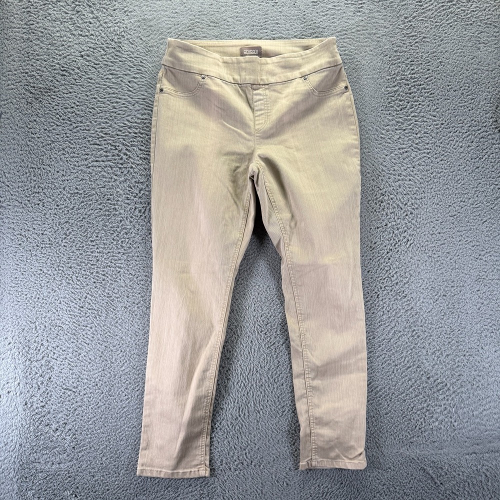 Chico's Jeans Women's 10 Beige Cotton Denim Jegging Straight Leg Travel Stretch